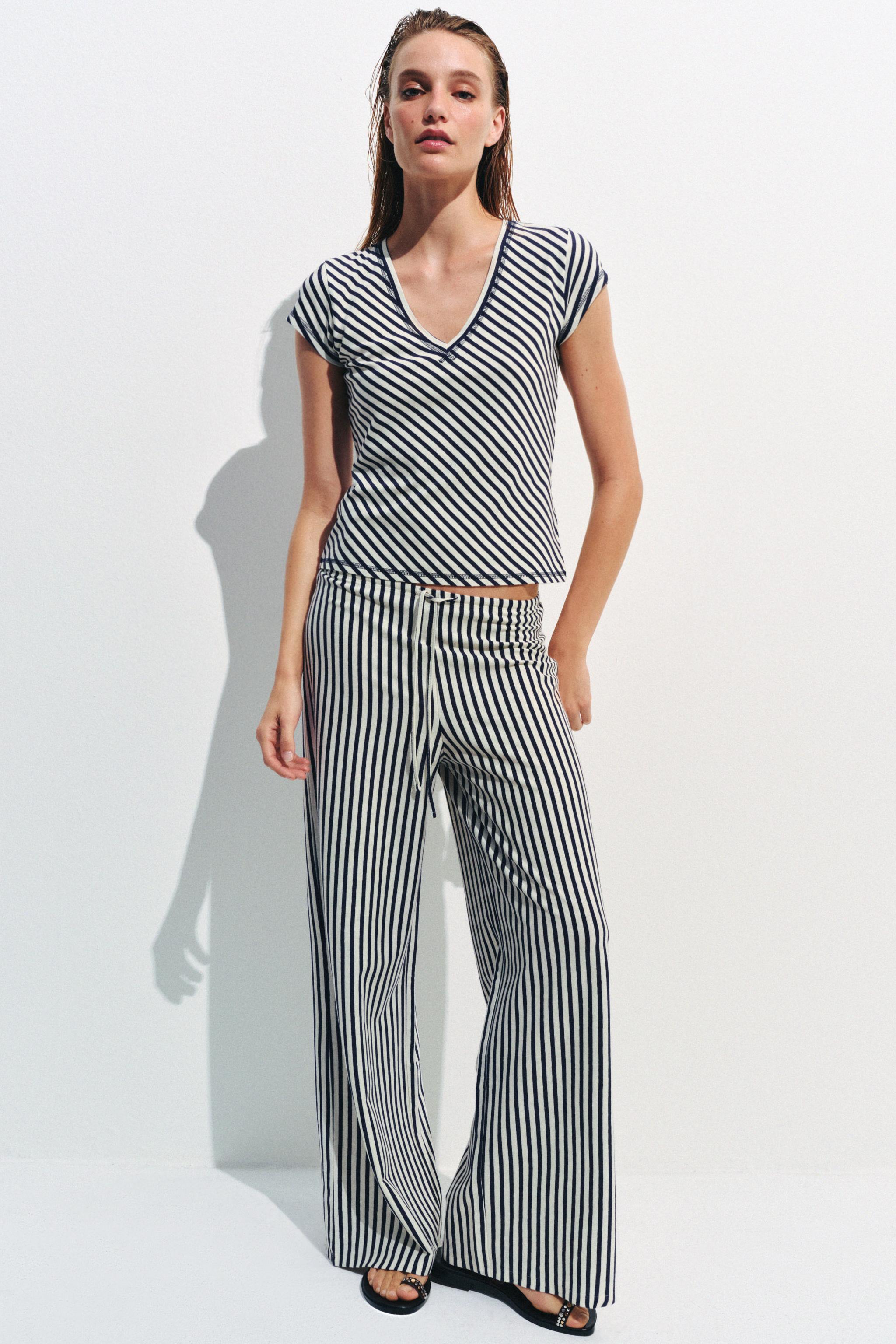 STRIPED LINEN BLEND PANTS